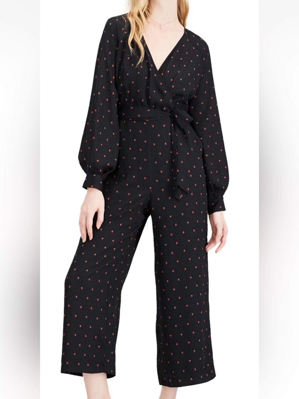 Maison Jules Black Wrap Ladybug Surplice Jumpsuit
